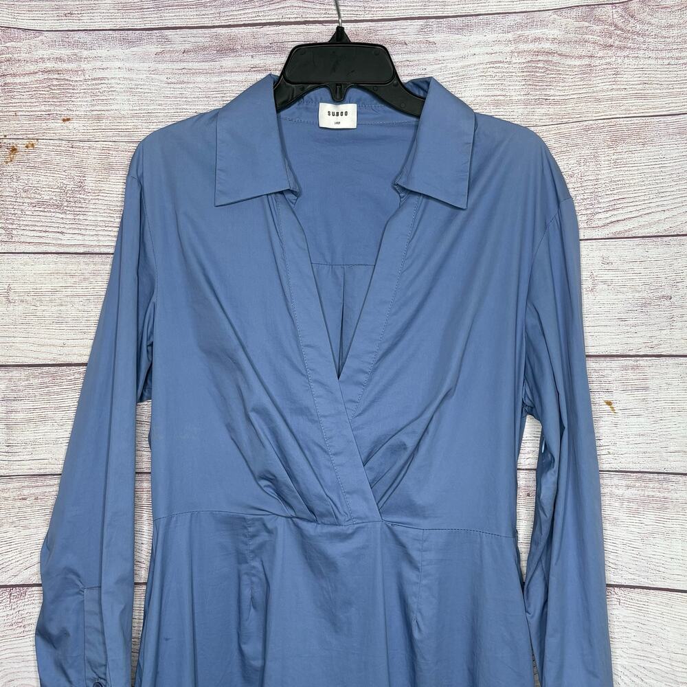 Suboo Blue Classic Office Long Sleeve Midi Collared Neckline Dress Size Large - Picture 3 of 10
